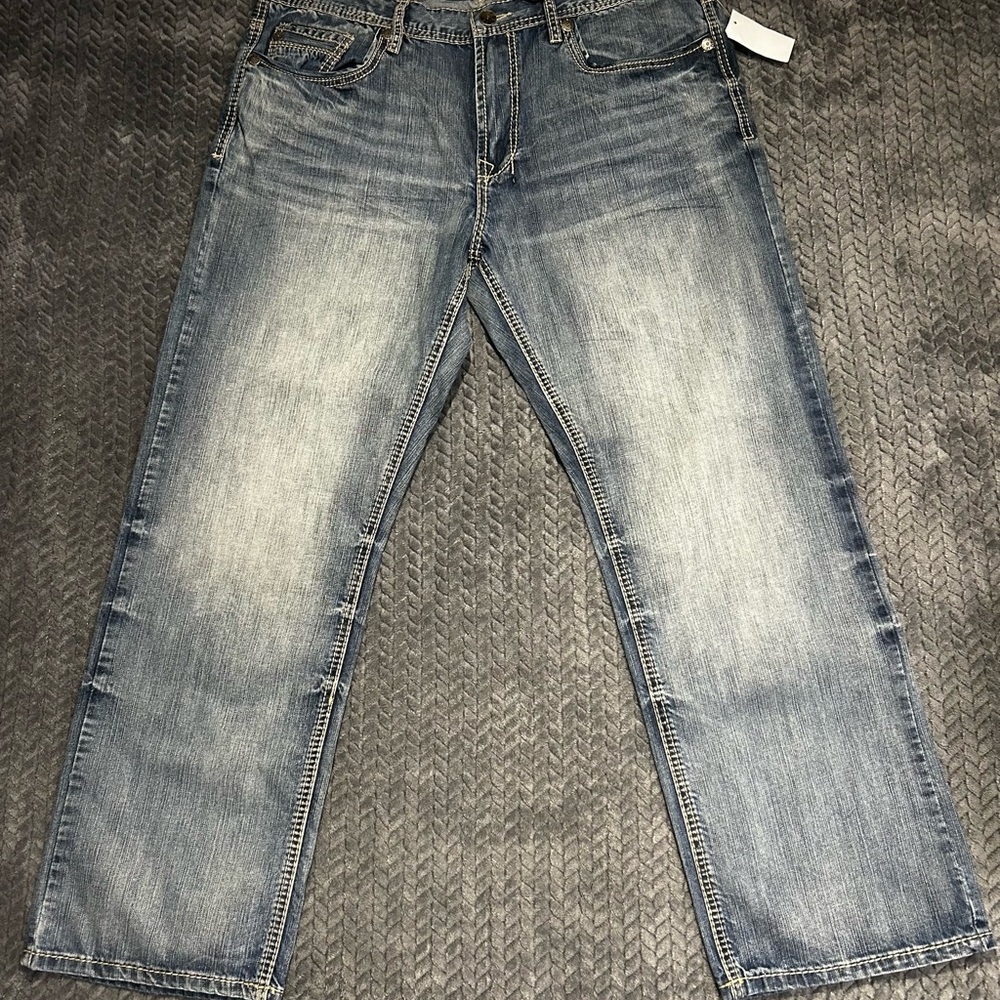 Men's T.K. Axel Treadwell Jeans Relaxed Straight 36 x 30 Light Wash Blue‎